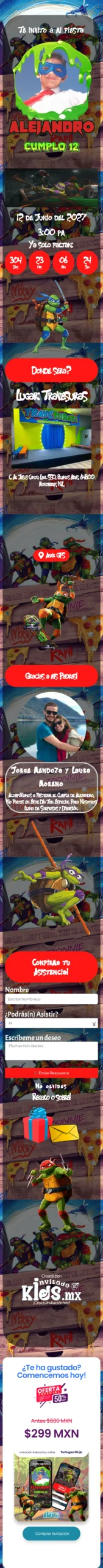 Invitación Tortugas Ninja