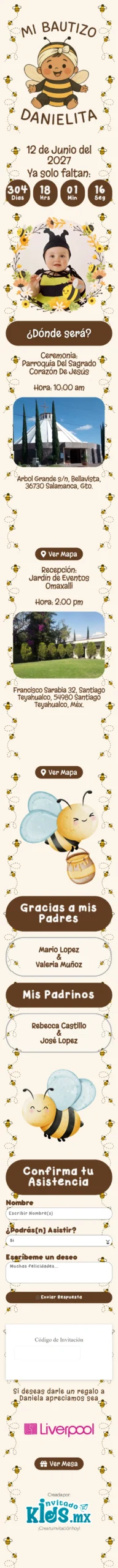 Invitación Bautizo Abejita