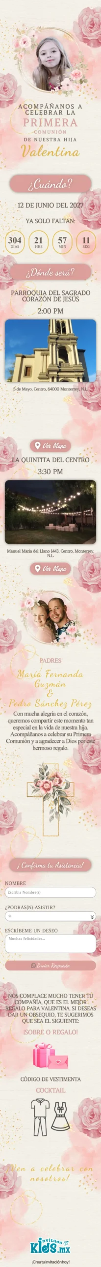 Invitación Primera Comunión Rosas